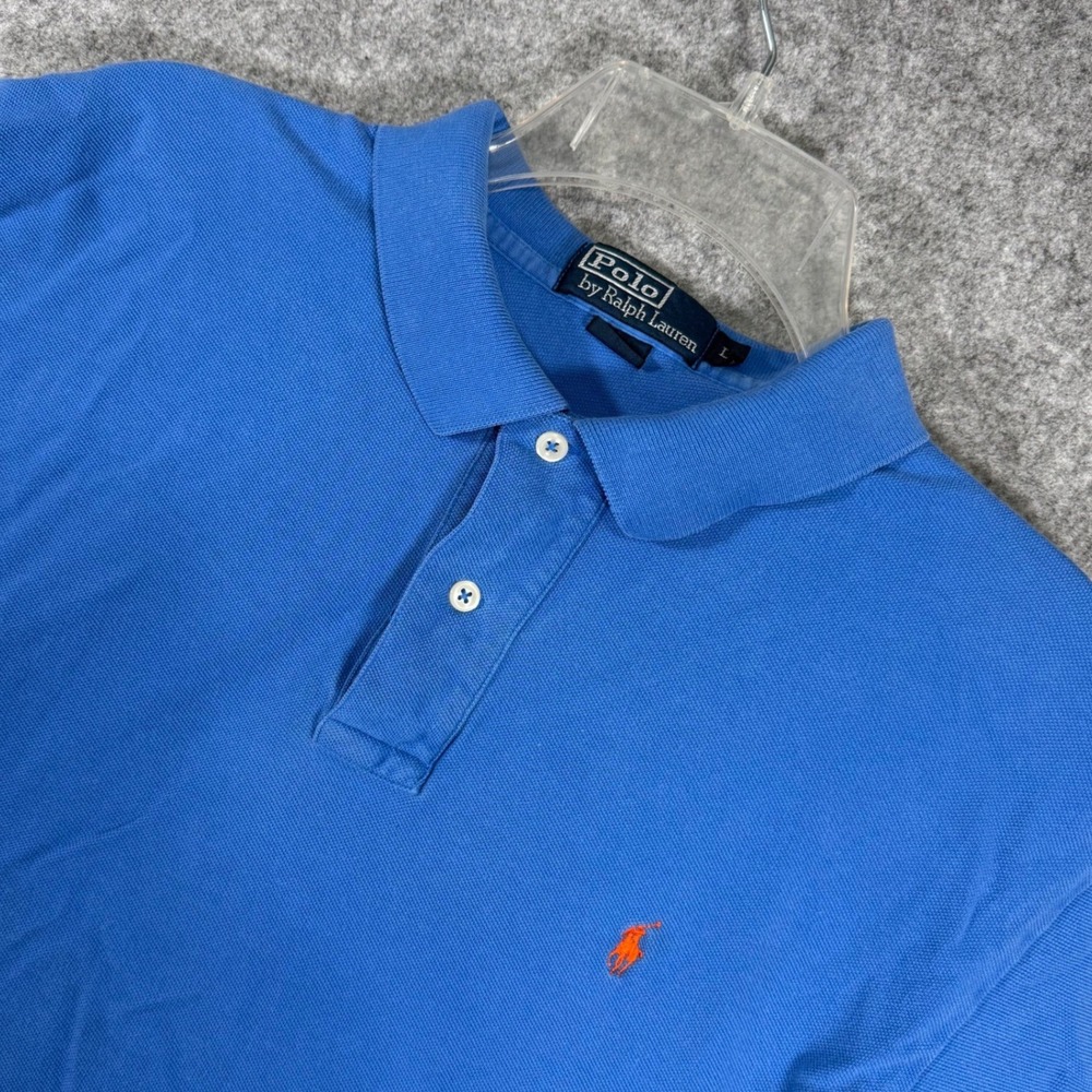 Polo Ralph Lauren Polo Shirt Mens Large Blue Short Sleeve Orange Pony Cotton
